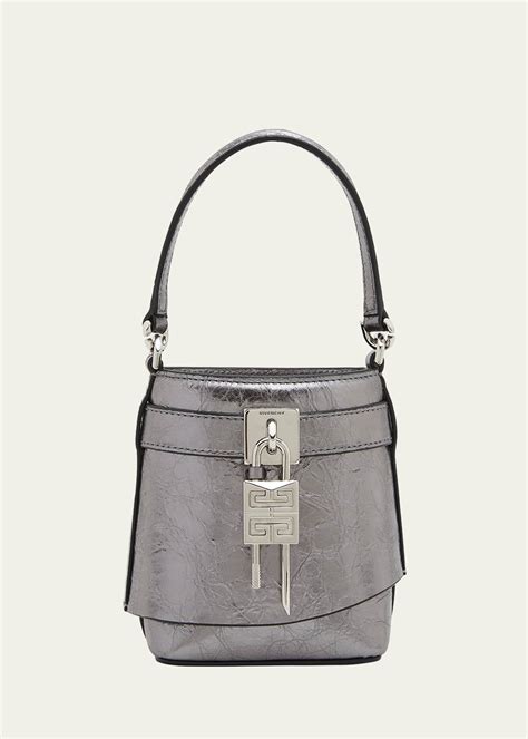 Micro Shark Lock bucket bag in laminated leather 